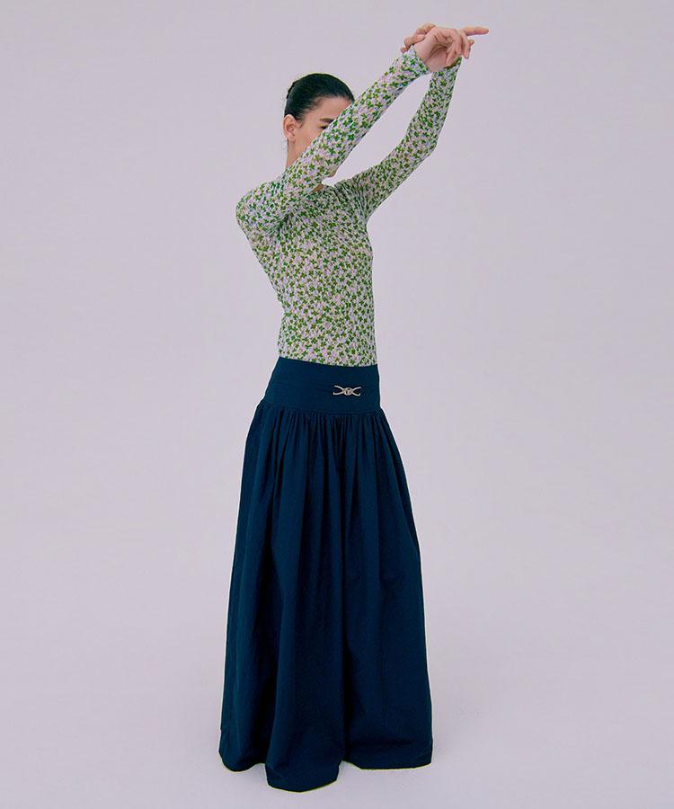 Bundercammer Shirring Maxi Skirt_Navy