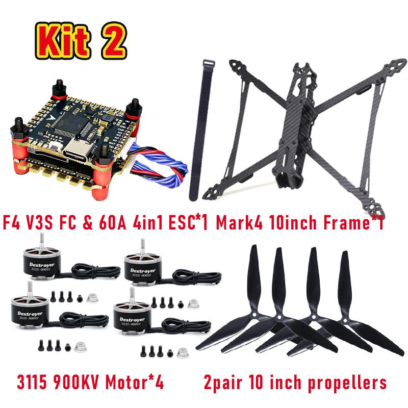 Mark4 V2 10inch FPV Frame Combo Set F405 V3S FC 60A 4-in-1 ESC 3115 900KV Motor Propeller ELRS for RC FPV Freestyle Racing Drone