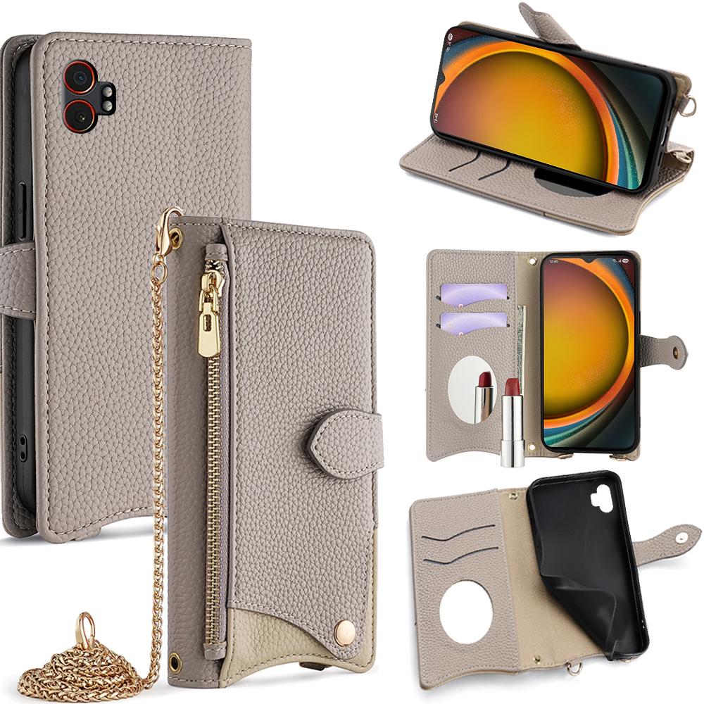 For Samsung Galaxy XCover7 Pro Leather Case Wallet Stand Cover Irregular Tail Style with Chain Strap