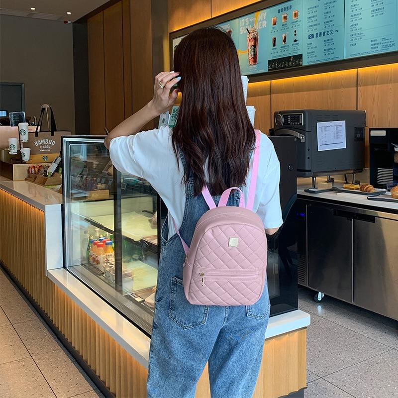 Embroidered Rhombus Large Women's Backpack New Zipper Large Capacity Versatile Polyester Lining Bag