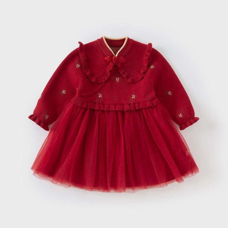 David Bella Girls  Sweater Dress Spring Warm Children s Knitted Dress Baby New Year Red Dress Children s Clothing Chinese Red [Ready Stock] [Db4243306] 120