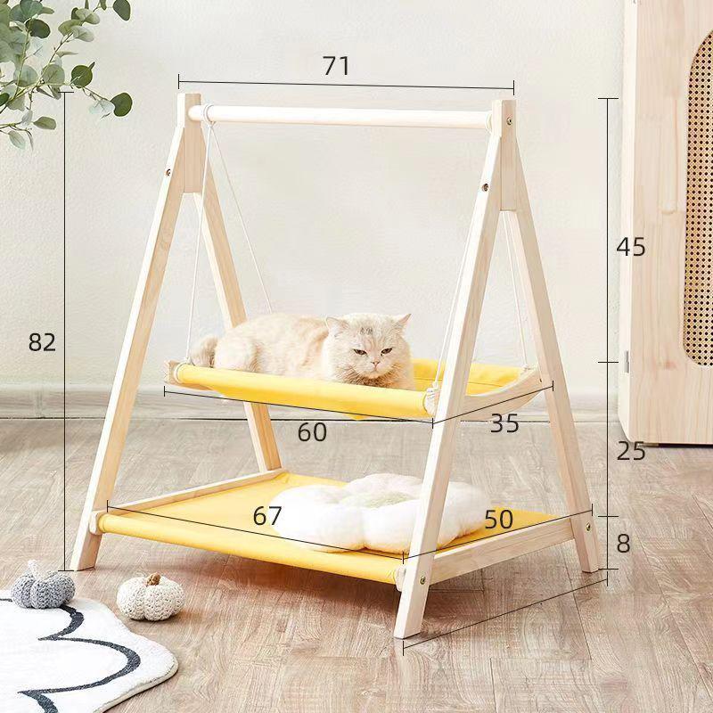 Solid Wood Hammock Bed for Small Pets - Elevated, Removable, and Washable. Perfect for Dogs, Cats, and Rabbits. Suitable for all Seasons.