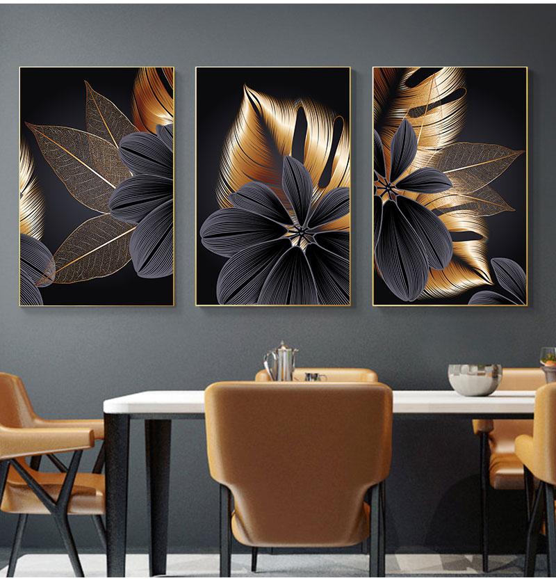 Black Golden Plant Leaf Canvas Poster Print  Abstract Wall Art Painting Nordic Living Room Decoration Picture Modern Home Decor