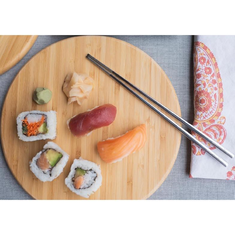 Premium Stainless Steel (316 Grade) Chopsticks with Travel Case and Anti -Slip Design (Large)