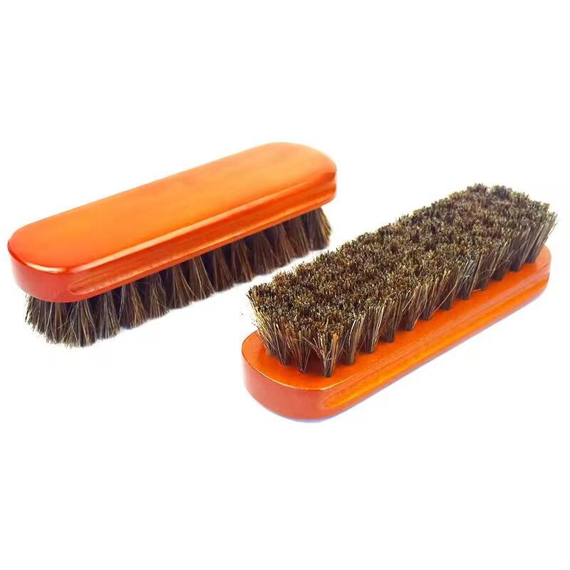 Premium Horsehair Leather Shoe Brush - Solid Wood, Soft Brown-Red Bristles, Ideal for Cleaning and Dusting.
