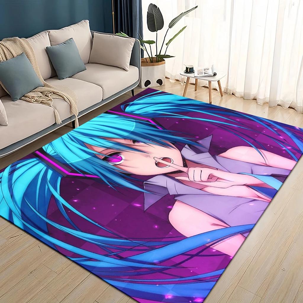 3D M-MIKUS Music VOCALOID Cartoon Girl Rug Carpet for Living Room Bedroom Home Decor,kids Play Non-slip for Sofa Doormat