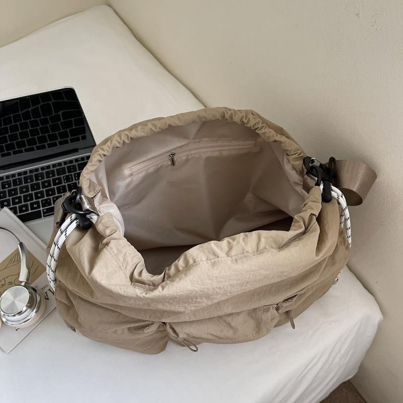 Large Capacity Drawstring Bag Women's Tote Bag Solid Color Shoulder Bag