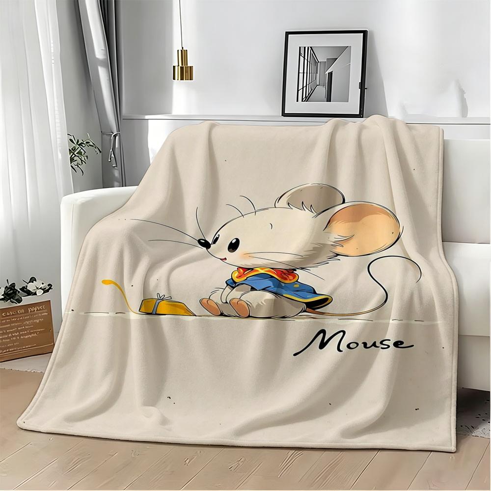 Illustration Cartoon Mouse Throw Lightweight 240G Flannel Blanket Soft Skin-Friendly For Summer Cooling