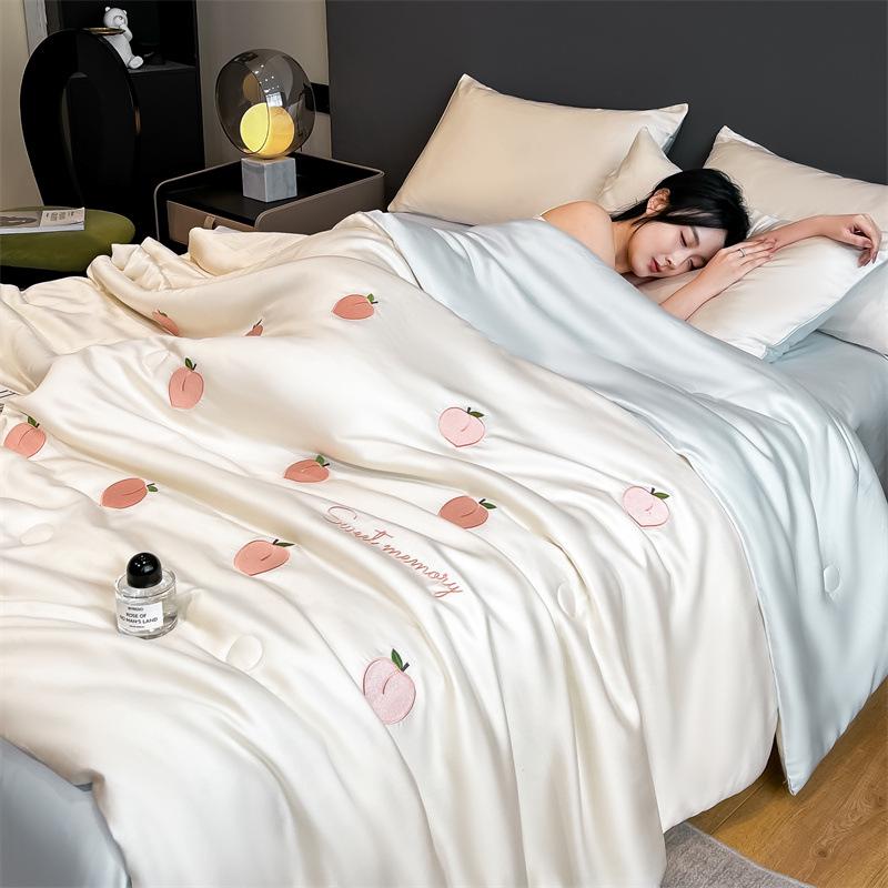 Silky Summer Ice Silk Quilt Set: Lightweight, Washable, and Embroidered