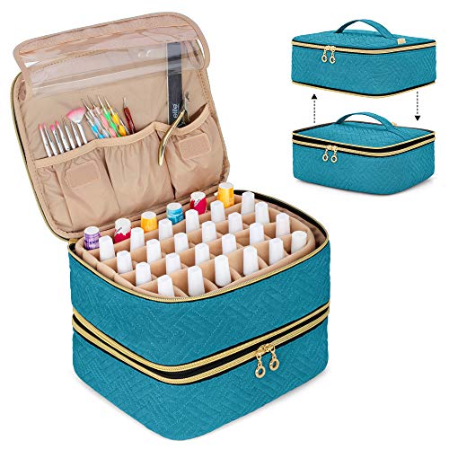 Luxja Removable Double-Layer Nail Polish Case for 60 Bottles with Nail Care Pockets, Teal