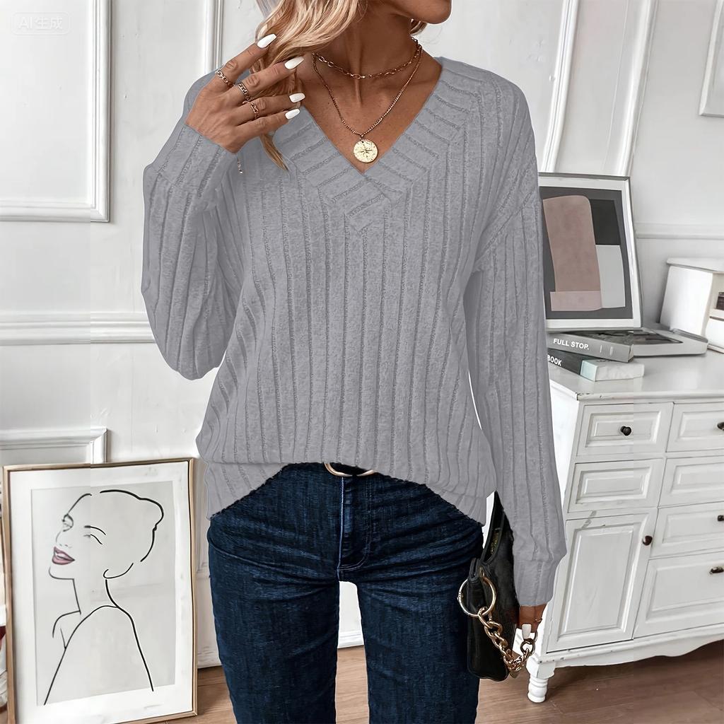 Women's Fashion Long Sleeve Ribbed Elegant Commuting And Casual Top