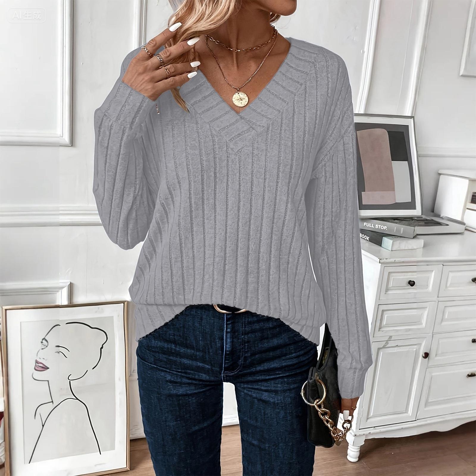 

Женская мода Топ с длинным рукавом, в рубчик, элегантный, для работы и на каждый день XXXL