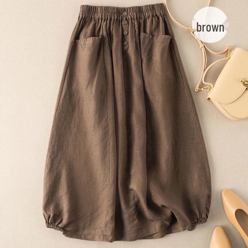 

Spanish Literary Cotton Linen Midi Skirt for Women - Overstock Summer Fashion M [85-100 jin] кавовий