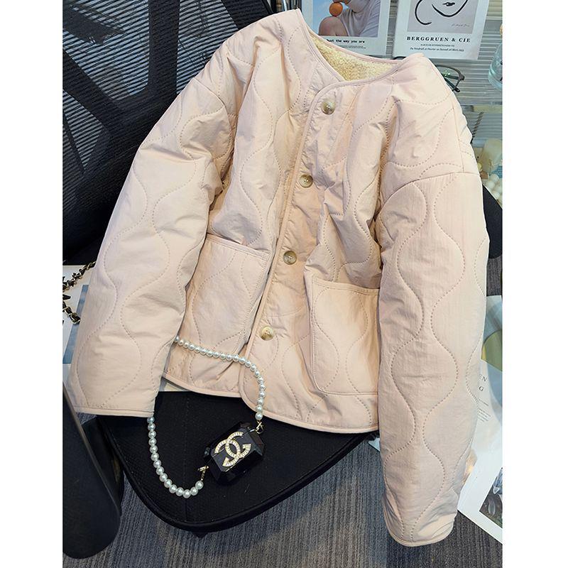 Women's Pink Fleece-Lined Cotton Coat - 2025 Autumn/Winter Fashionable Student Commuting Padded Jacket