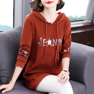 Hooded Sweatshirts Womens Clothing Spring Autumn Drawstring Letter Printing Long Sleeve Mid Length Version Pullover