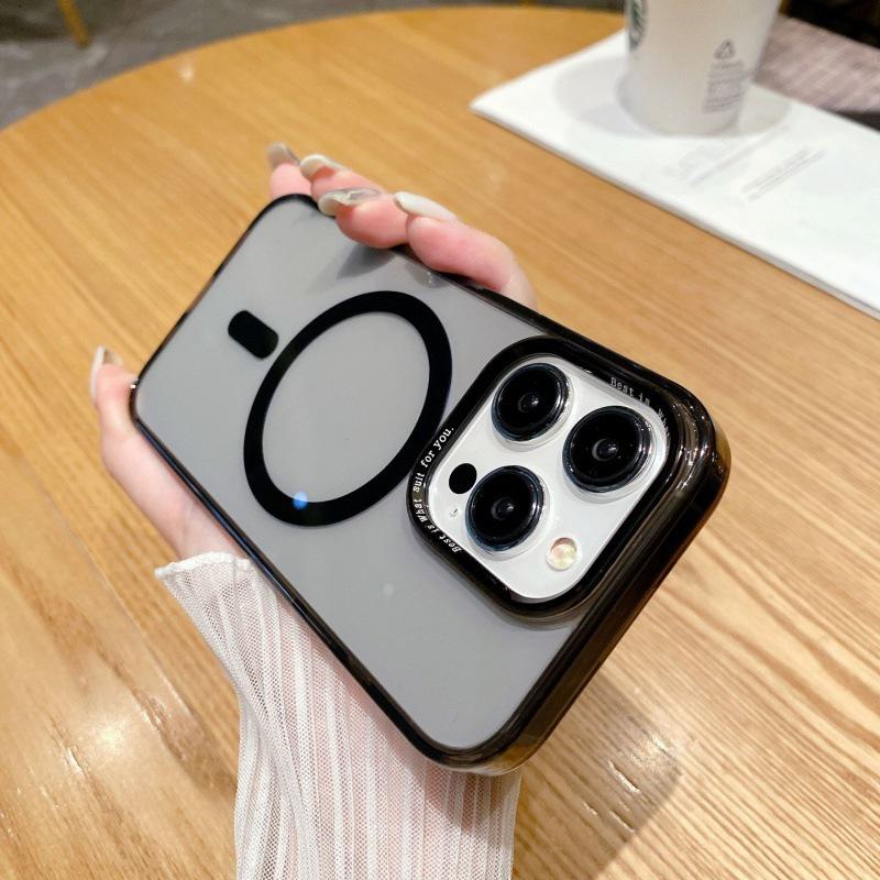 

Magnetic iPhone 15Pro Max Case: Anti-fall, Transparent with Gold Tripod Design iPhone 15 Pro Max