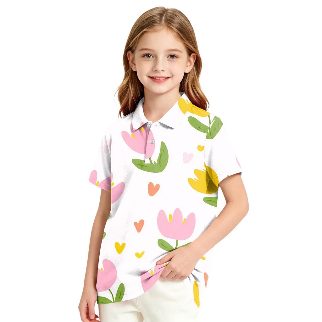 Girls' School Uniform Top Polka Dot Print Casual Formal T-Shirt for and Everyday Wear