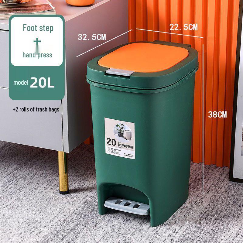 Large Odor-Proof Foot Pedal Trash Can with Lid for Home: Double Opening for Bedroom, Living Room, Kitchen, Bathroom, and Toilet.