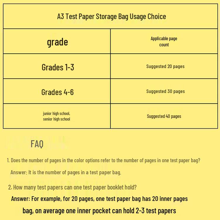 A3 Student Test Paper Storage Bag – File Bag for Elementary, Junior High, and High School Students