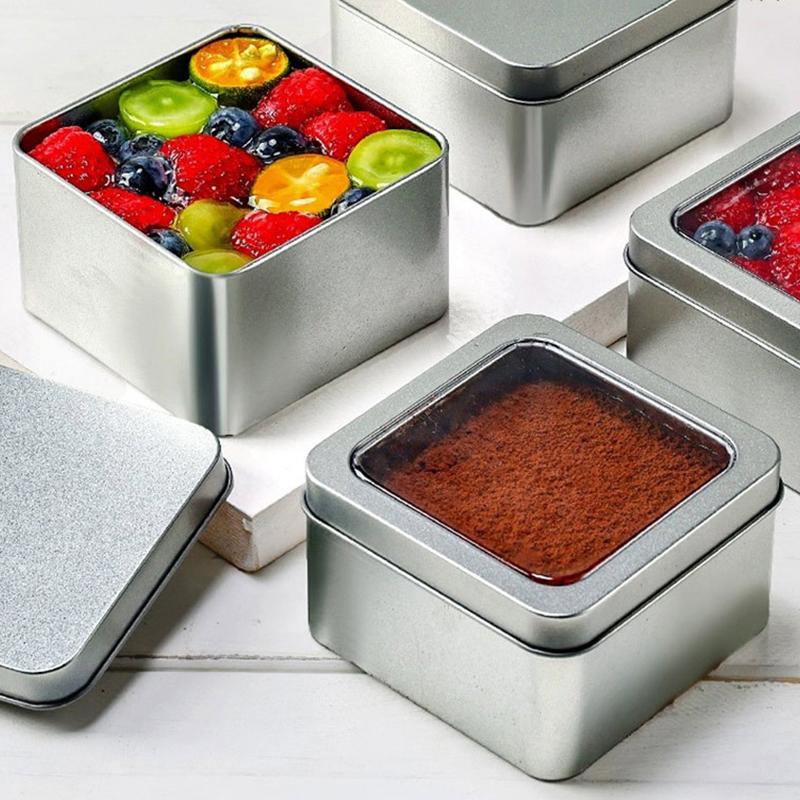 Round Square Tinplate Box Clear Window Iron Storage Box Tea Food Jar Candy Cake Boxes Jewelry Cream Cosmetic Container Empty Pot
