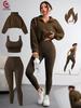 European & American Autumn/Winter Women's Fleece Three-Piece Set: High-Neck Half-Zip Sweatshirt, Vest, and Long Pants for Fitness.
