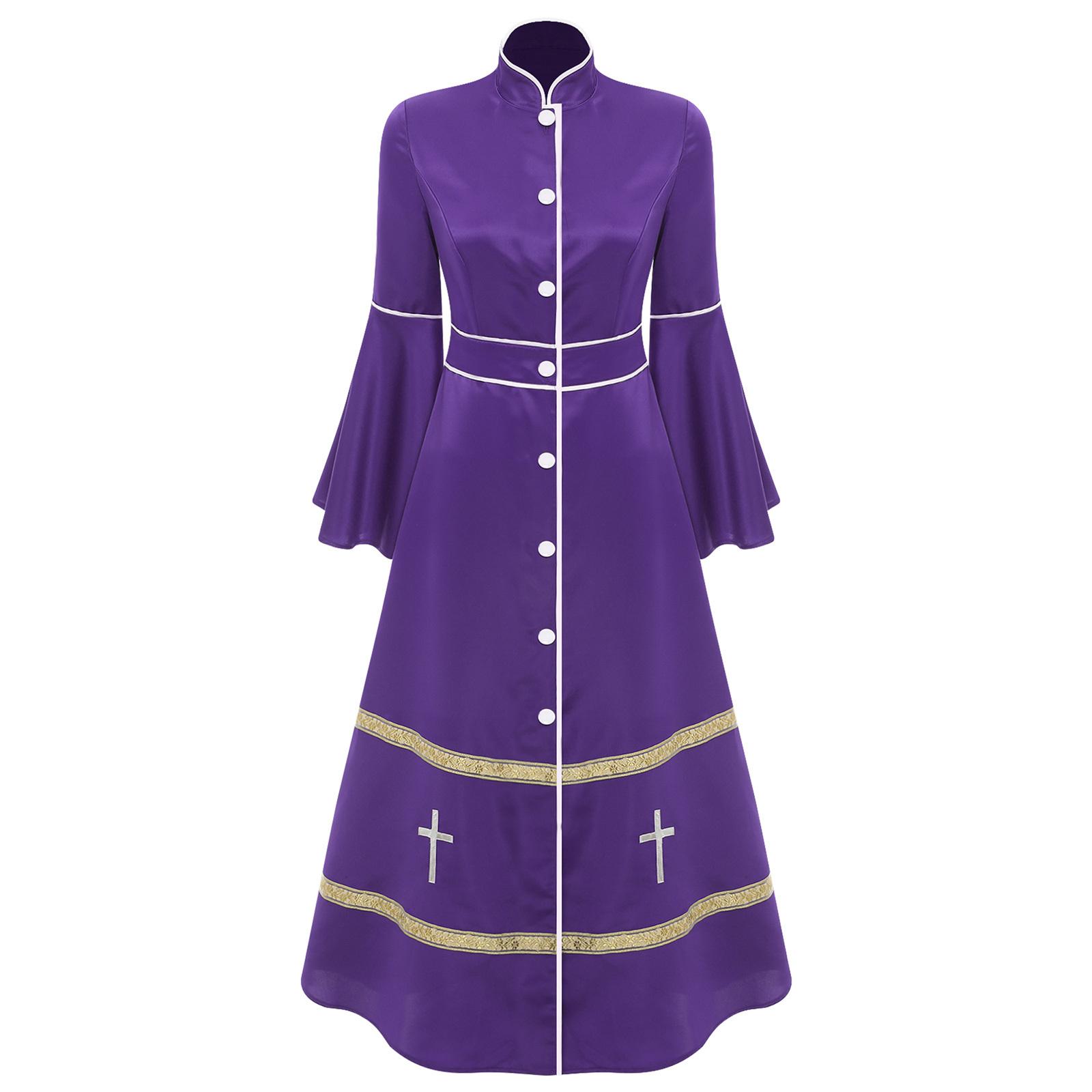 

Жіноча Клірикальна Міністерська Роба Довгий Рукав Ґудзики Ряса Костюм Церковний Пастор Косплей Літургійні Ризи Одяг для Проповіді L фіолетовий