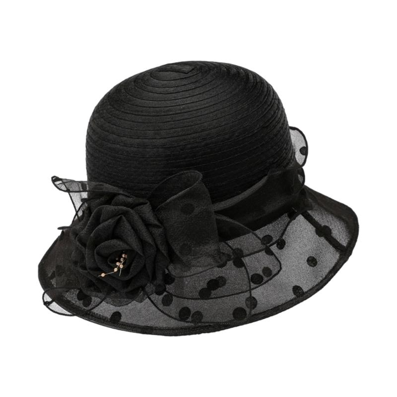 Summer Fisherman Hat For Elder Outdoor Bucket Hat With Yarn Dot Flower Decors