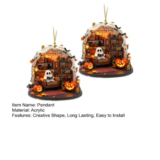 1 Pair Halloween Spooky Ornament Hanging Pendant Durable Construction Cartoon Ghost Design Versatile Home Decoration