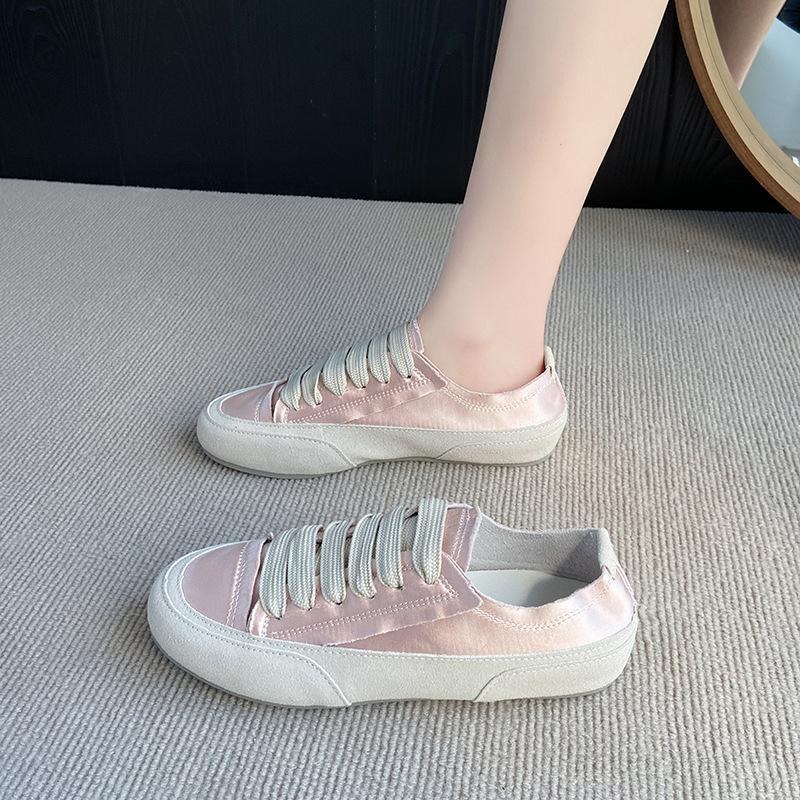 Niche Little White Shoes Women's Flat-bottomed Versatile Summer Thin Board Shoes Platform Single Shoes Silk Satin Canvas Shoes