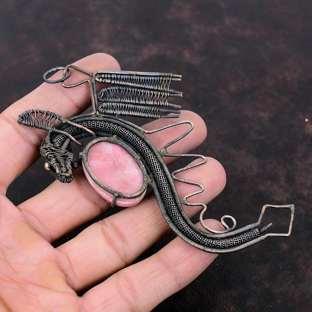 Thulite Pendant Copper Wire Wrapped Pendant Gemstone Pendant Thulite Jewelry Handmade Dragon Pendant Unique Pendant Copper Jewelry For Gift