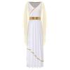 Womens Ancient Greek Beauty Dress V Neck Sleeveless Gold Trims Toga Greece Roman Queen Cosplay Costume