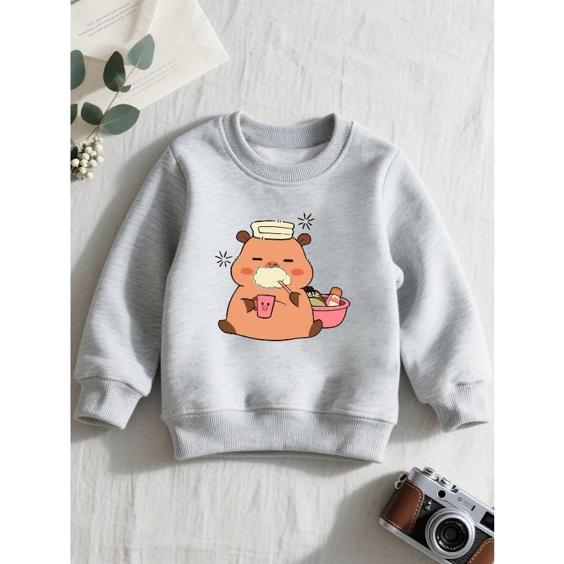 European sizes Kapibala Animals Kids' Crewneck Sweatshirt, a Casual Long-Sleeve Pullover with a Bit of Stretch, Perfect for Fall And Winter