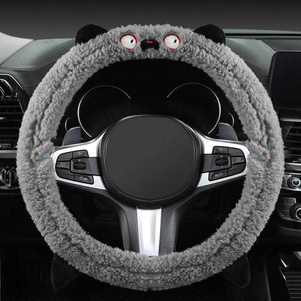 

38cm Steering Wheel Cover with Plush Fiber Material Anti Slip Inner Particles and Elastic Band for Secure and Comfortable Fit сірий