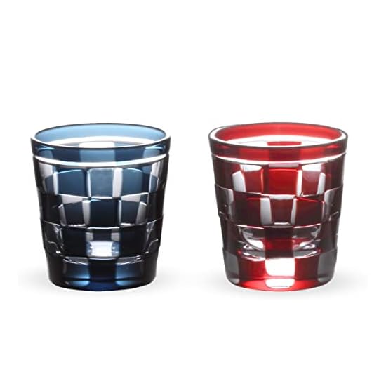 Takumibifu Dinner Luxe Kiriko Pair Glass Cup Checkered Small Glass Cold Sake Cup 55xH58mm 65cc Ichi