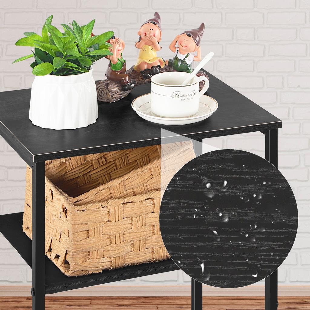 3-Tier Metal Narrow Rustic Brown Bedside Table for Small Spaces, Bedroom/Living Room, Durable Frame