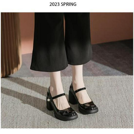 White Chunky Sole Mary Janes - Women's Spring/Autumn 2025 High-Heel Elevating Leather Shoes