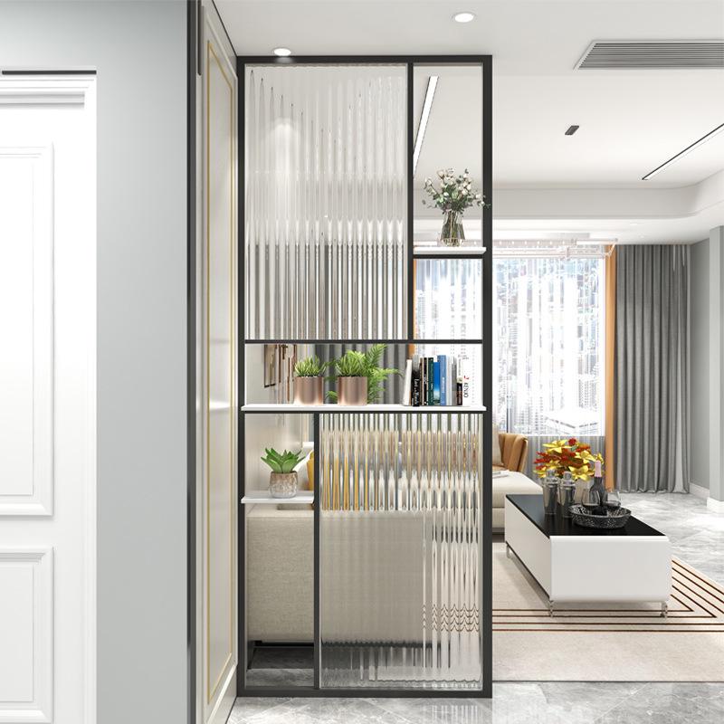 Modern Nordic Glass Partition Screen with Iron Art and Stainless Steel Washstand for Luxury Living Room and Entryway