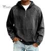 Comfortable Men Sweatshirt Hoodie Long Sleeve Half-Zipper Stand Collar Front Pocket Fall Pullover Solid Color Hooded Tops Sports School Streetwear