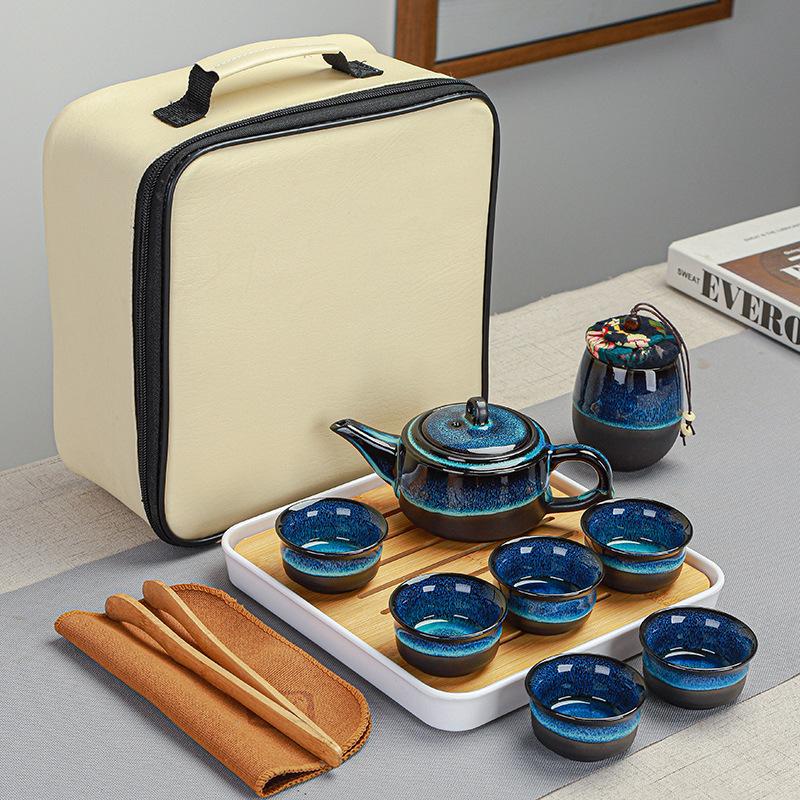 Portable Travel Ceramic Ding Kiln Kung Fu Tea Set, Simple Business Event Souvenir