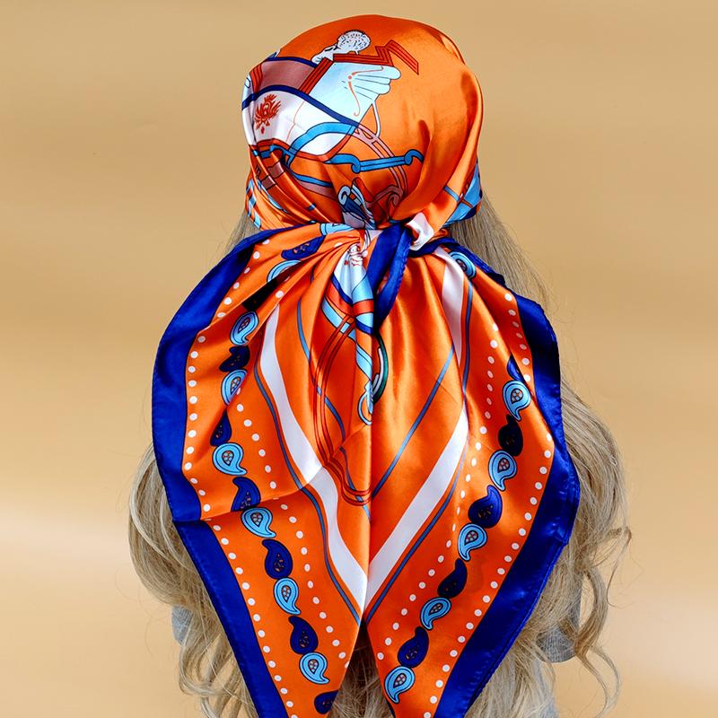 Lenço de Pescoço Xale Envoltórios Estampa Seda Cetim Cachecol quadrado Mulheres Muçulmanas Hijab Elegante Faixa de Cabelo Bandana design marca foulard