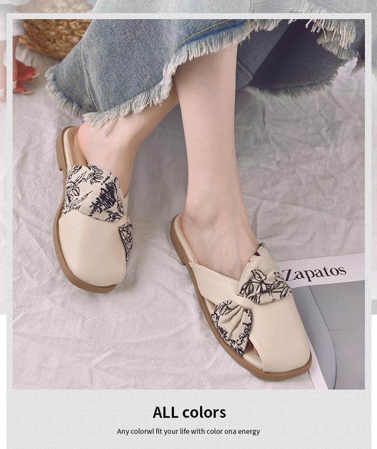 Guochao evening flat French temperament lazy one pedal new French gentle baotou half slippers female summer