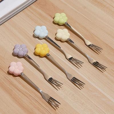 Multi-functional Ceramic Fruit Forks Receipt Jar Creative with Storage Can Flower Fruit Fork Set Home Decoration Cartoon