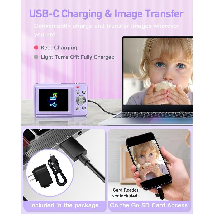 Digital Camera, FHD 1080P Kids Camera, 44MP Point and Shoot Cameras for Pictures with 32GB Card, 16X Zoom, Lanyard, Portable Travel Mini Camera for