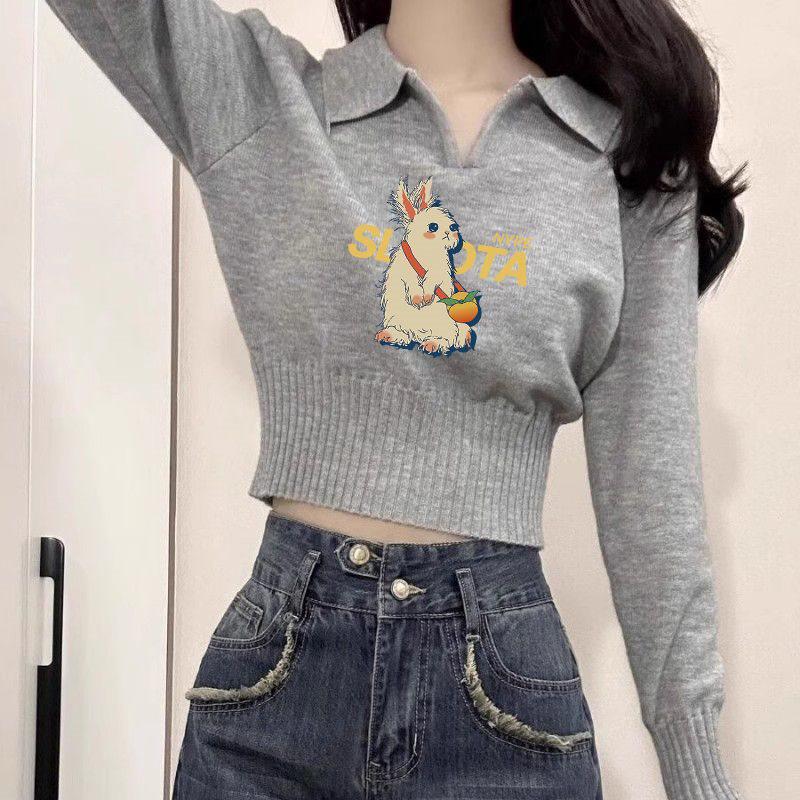 

Women s Trendy Long-Sleeve Knitted Collar Sweater - Perfect for Autumn and Winter Extra Large
