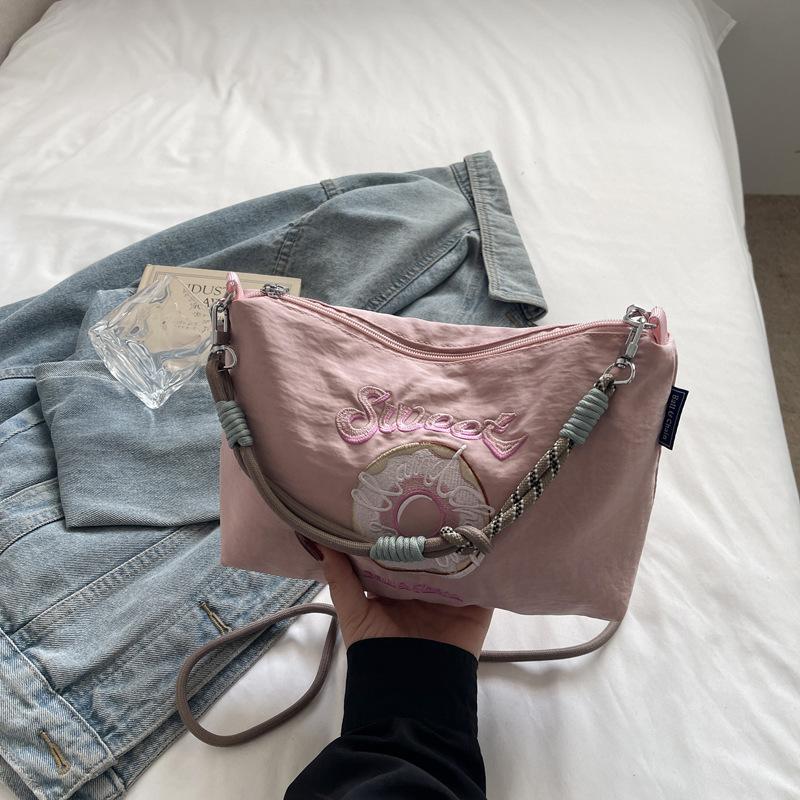 Heavy Industry Embroidery Donut Portable Nylon Bag Women's Casual Going Out Crossbody Bag Versatile Shoulder Bag