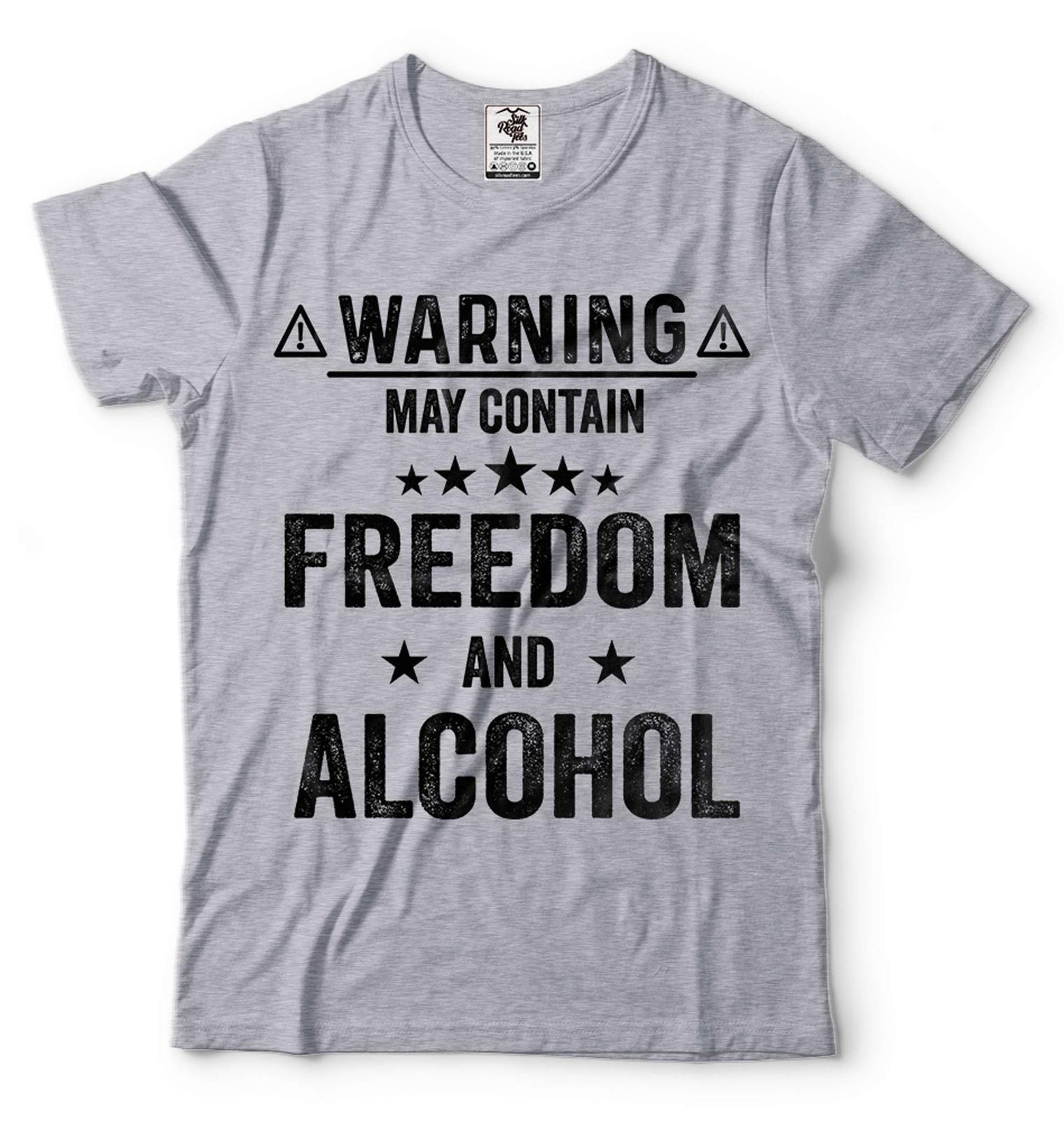 Mens Warning May Contain Freedom And Alcohol shirt Freedom Independence Day Tee 4XL