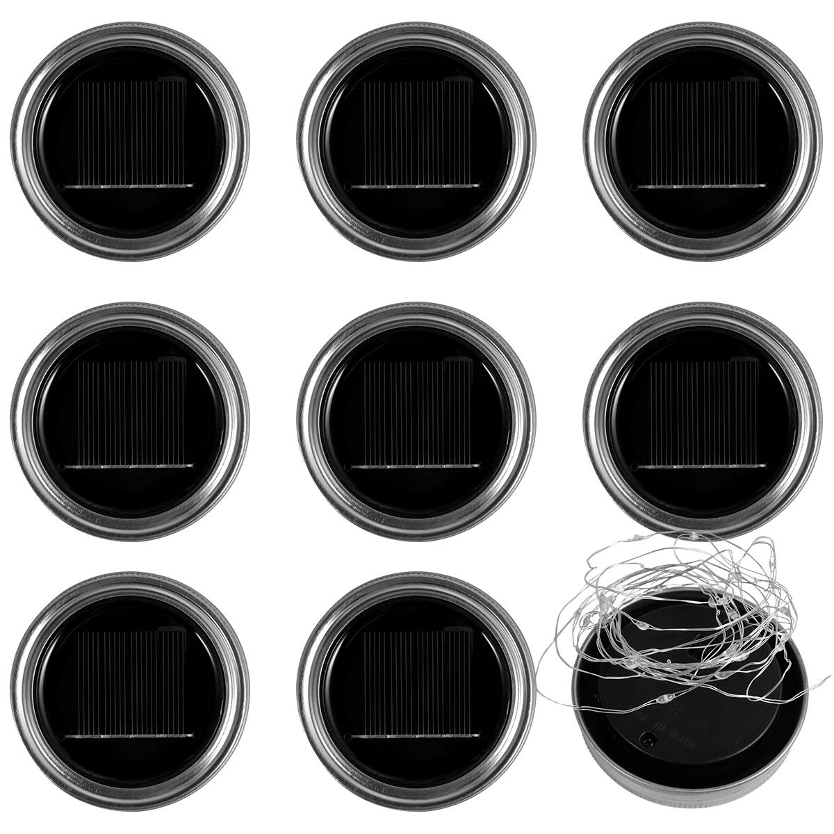 

Solar Mason Jar Lights Replacement Top, 8 Pack 30 LED Waterproof Fairy Firefly Jar Lids String Lights (NO JARS) Patio Yard Decor