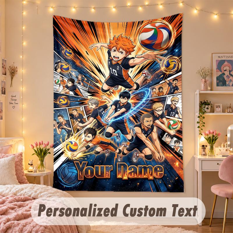 Benutzerdefinierter personalisierter Wandteppich, Haikyuu-Druck, benutzerdefinierter Text mit Namen, Wanddekoration zum Aufhängen für das Schlafzimmer