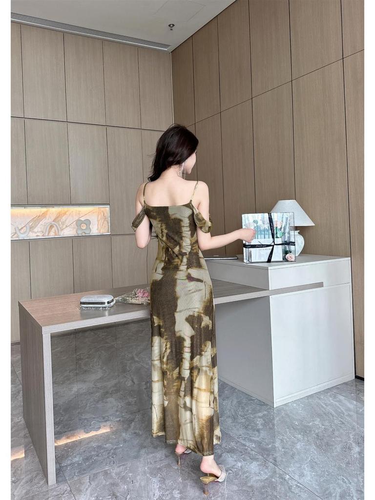 Oil Painting Mesh Cami Bodycon Skirt: Sexy Summer Vacation Dress