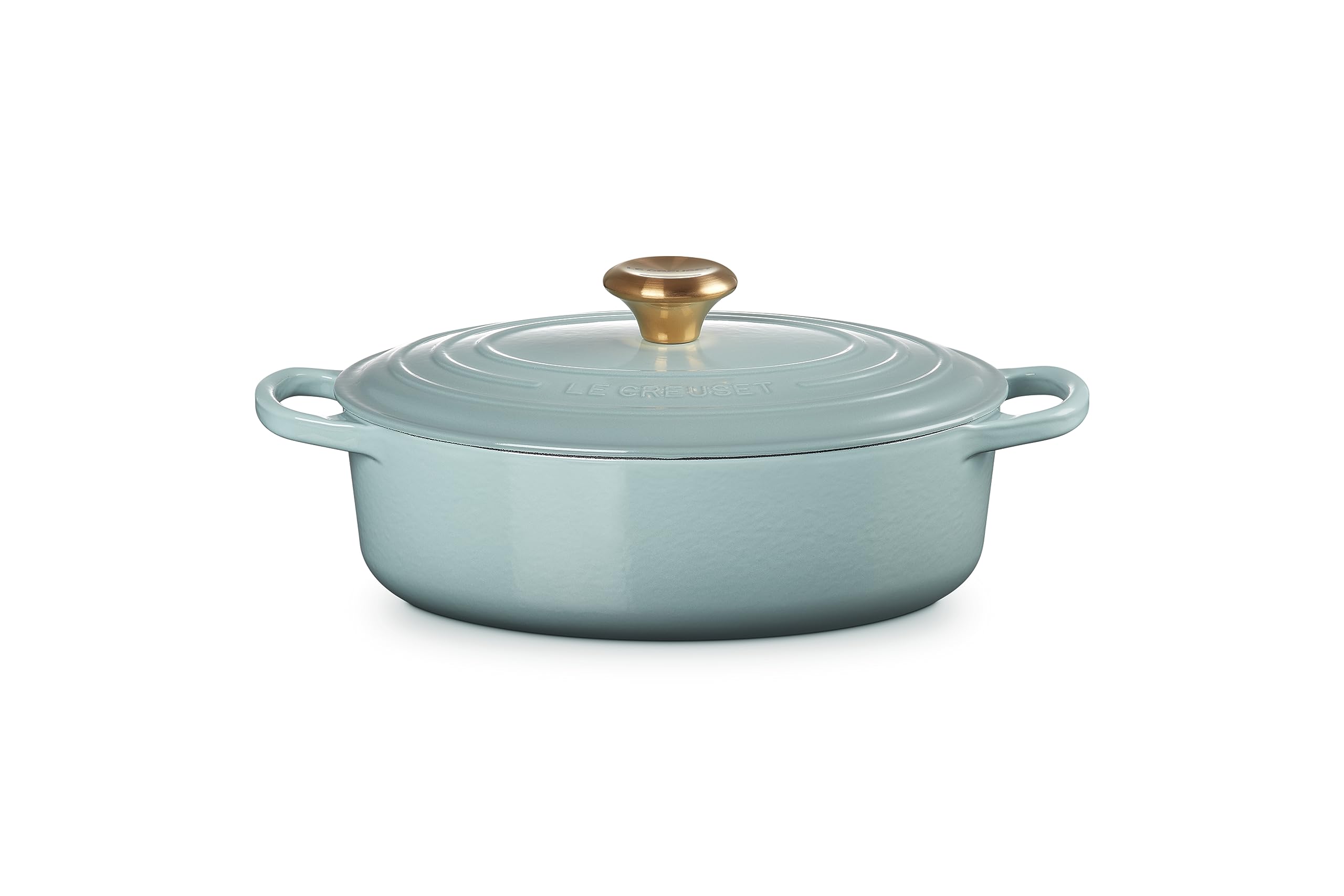 

Le Creuset Cast Enamel Pot Signature Cocotte Oval Japonaise 27 см Sea Salt Gas IH Овальна дрібна японська, яку можна мити в посудомийній машині [авторизований продукт]